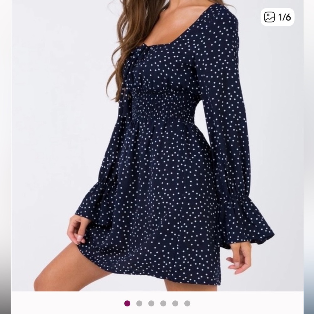 Princess Polly Navy and White Polka Dot Dress